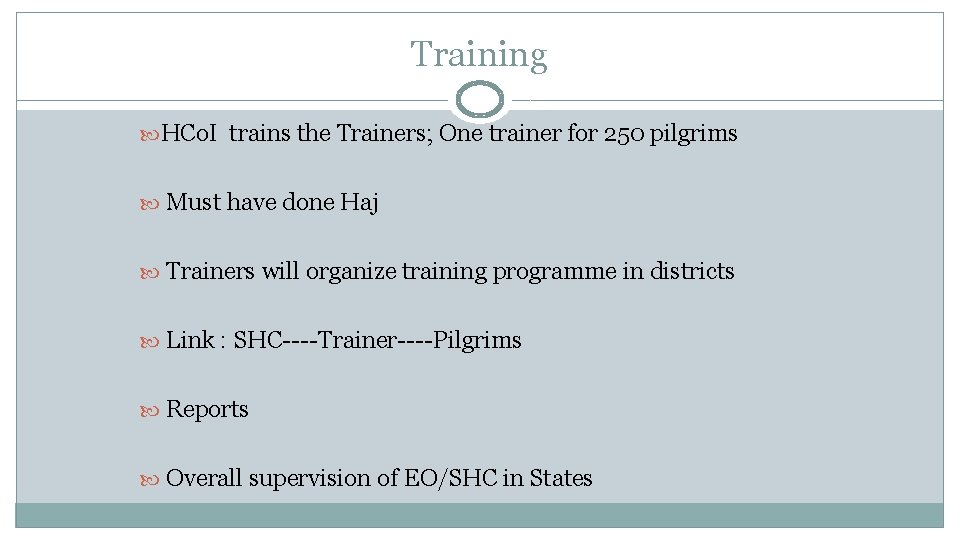 Training HCo. I trains the Trainers; One trainer for 250 pilgrims Must have done