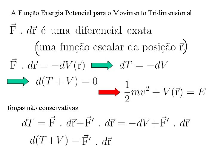 A Função Energia Potencial para o Movimento Tridimensional forças não conservativas 