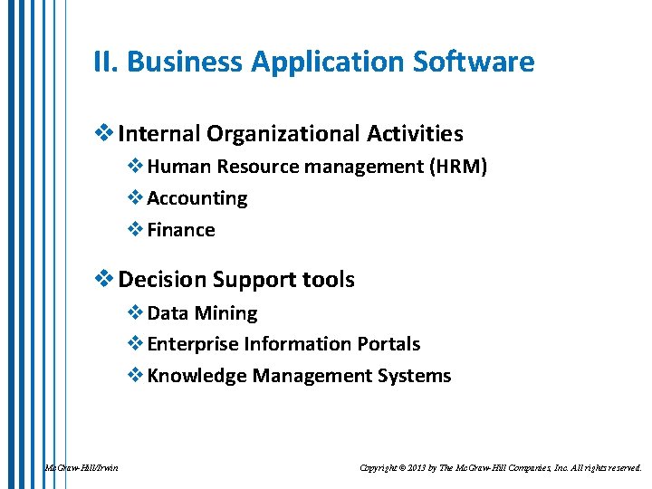 II. Business Application Software v Internal Organizational Activities v. Human Resource management (HRM) v.