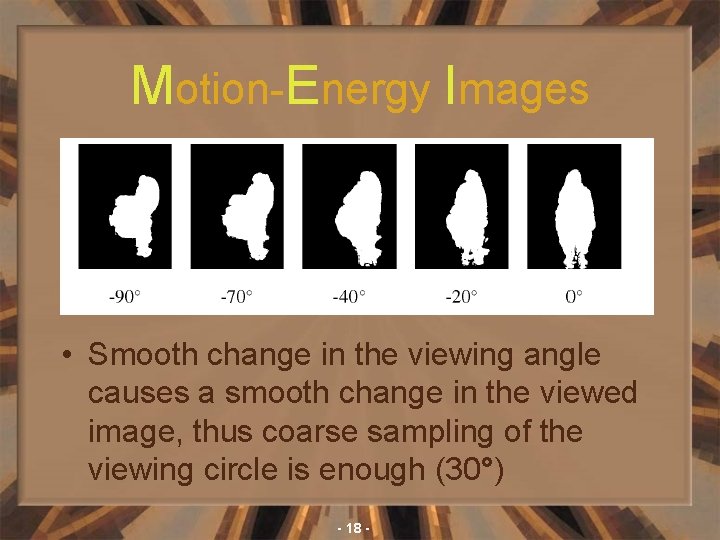 Motion-Energy Images • Smooth change in the viewing angle causes a smooth change in