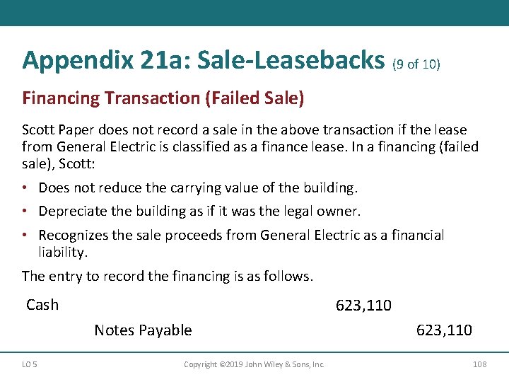 Appendix 21 a: Sale-Leasebacks (9 of 10) Financing Transaction (Failed Sale) Scott Paper does