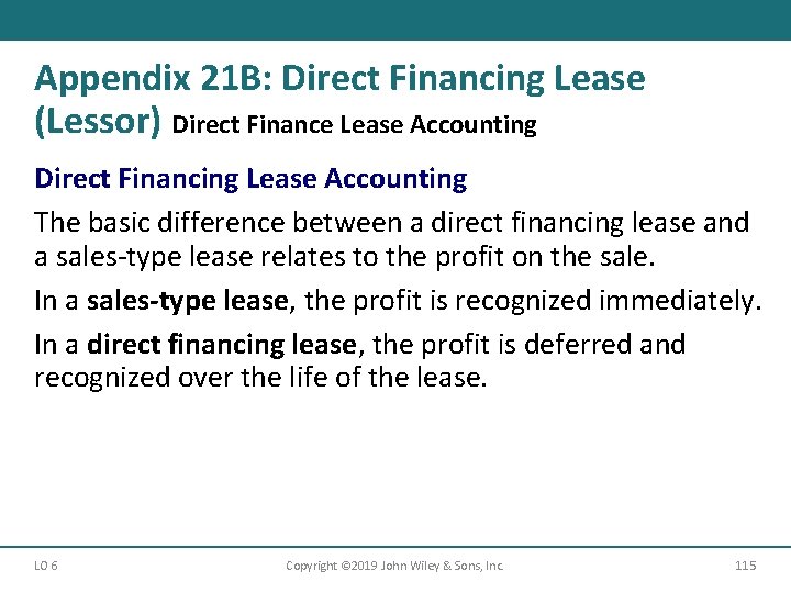 Appendix 21 B: Direct Financing Lease (Lessor) Direct Finance Lease Accounting Direct Financing Lease