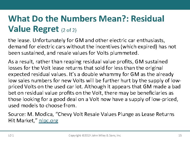 What Do the Numbers Mean? : Residual Value Regret (2 of 2) the lease.