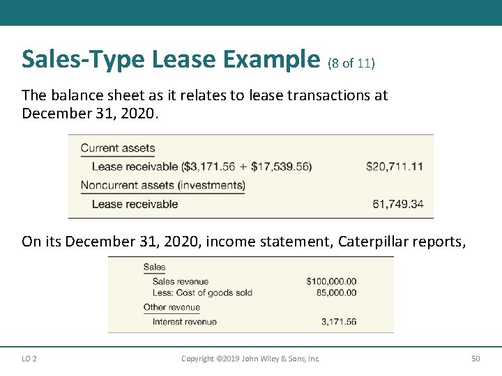 Sales-Type Lease Example (8 of 11) The balance sheet as it relates to lease