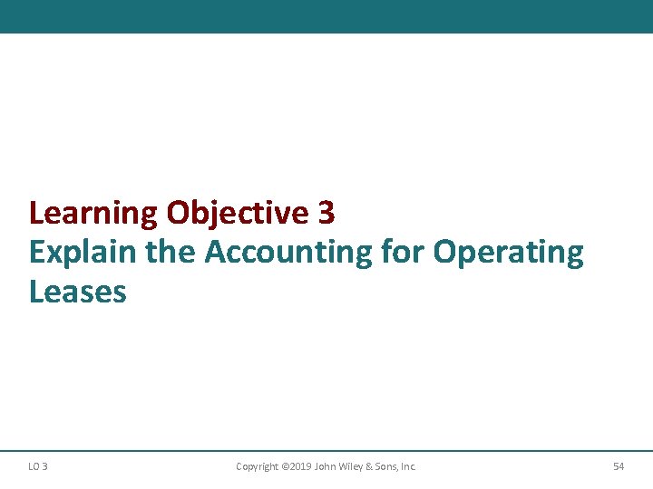 Learning Objective 3 Explain the Accounting for Operating Leases LO 3 Copyright © 2019