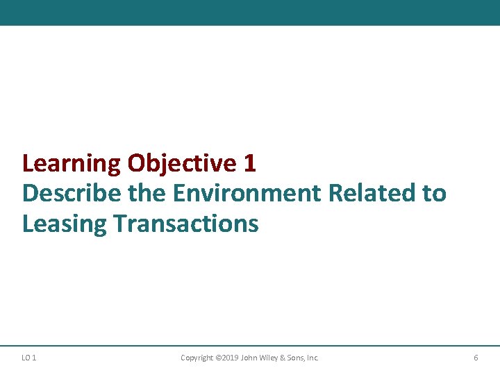 Learning Objective 1 Describe the Environment Related to Leasing Transactions LO 1 Copyright ©