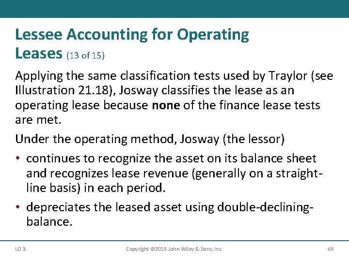 Lessee Accounting for Operating Leases (13 of 15) Applying the same classification tests used