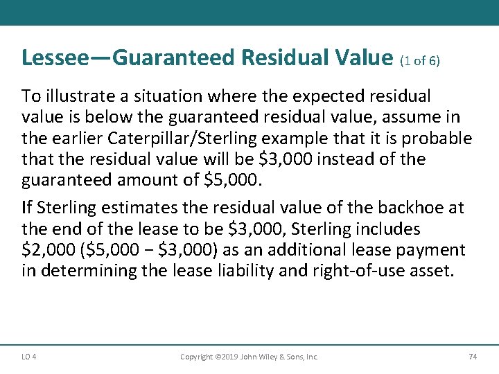 Lessee—Guaranteed Residual Value (1 of 6) To illustrate a situation where the expected residual