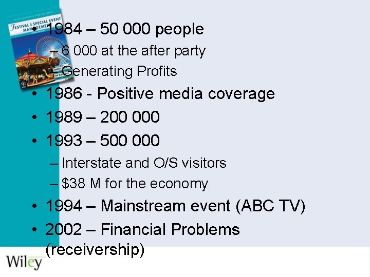  • 1984 – 50 000 people – 6 000 at the after party