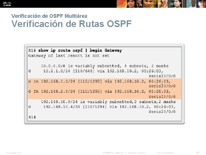 Verificación de OSPF Multiárea Verificación de Rutas OSPF Presentation_ID © 2008 Cisco Systems, Inc. Verificación de OSPF Multiárea Verificación de Rutas OSPF Presentation_ID © 2008 Cisco Systems, Inc.