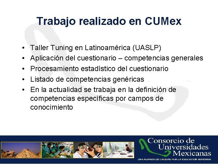 Trabajo realizado en CUMex • • • Taller Tuning en Latinoamérica (UASLP) Aplicación del