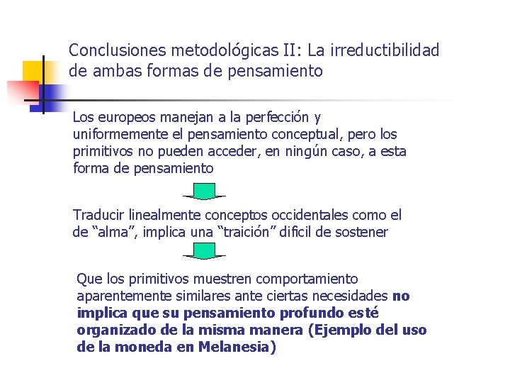 Conclusiones metodológicas II: La irreductibilidad de ambas formas de pensamiento Los europeos manejan a