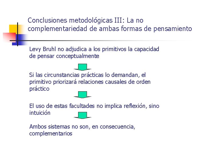 Conclusiones metodológicas III: La no complementariedad de ambas formas de pensamiento Levy Bruhl no