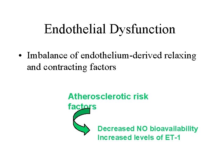 Endothelial Dysfunction • Imbalance of endothelium-derived relaxing and contracting factors Atherosclerotic risk factors Decreased