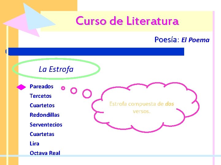 Curso de Literatura Poesía: Poesía El Poema La Estrofa Pareados Tercetos Cuartetos Redondillas Serventecios