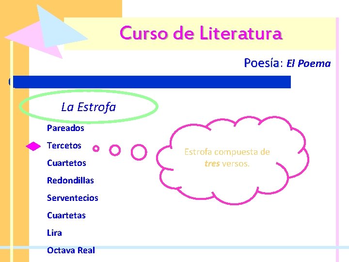 Curso de Literatura Poesía: Poesía El Poema La Estrofa Pareados Tercetos Cuartetos Redondillas Serventecios