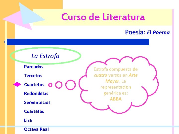 Curso de Literatura Poesía: Poesía El Poema La Estrofa Pareados Tercetos Cuartetos Redondillas Serventecios