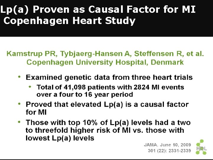 Lp(a) Proven as Causal Factor for MI Copenhagen Heart Study 