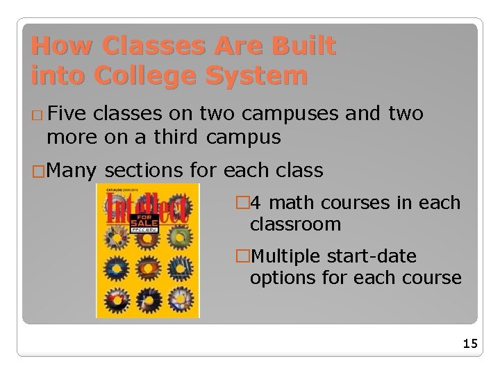 How Classes Are Built into College System � Five classes on two campuses and How Classes Are Built into College System � Five classes on two campuses and