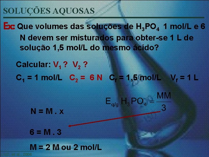 SOLUÇÕES AQUOSAS Ex: Que volumes das soluções de H 3 PO 4 1 mol/L