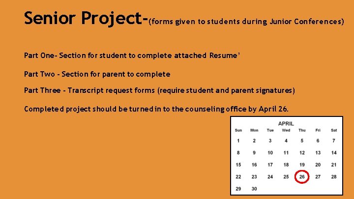 Senior Project-(forms given to students during Junior Conferences) Part One- Section for student to
