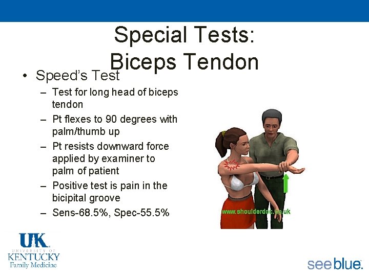  • Special Tests: Biceps Tendon Speed’s Test – Test for long head of