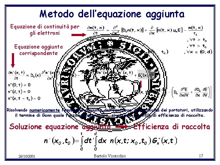 Metodo dell’equazione aggiunta Equazione di continuità per gli elettroni Equazione aggiunta corrispondente Risolvendo numericamente