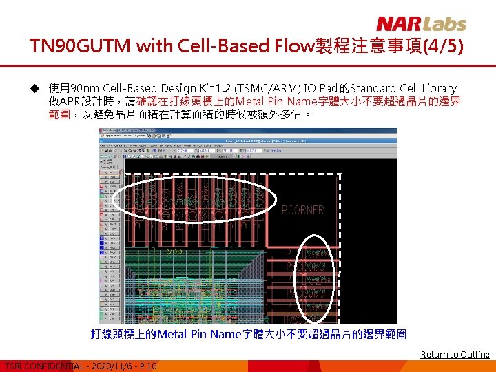 TN 90 GUTM with Cell-Based Flow製程注意事項(4/5) u 使用 90 nm Cell-Based Design Kit 1.