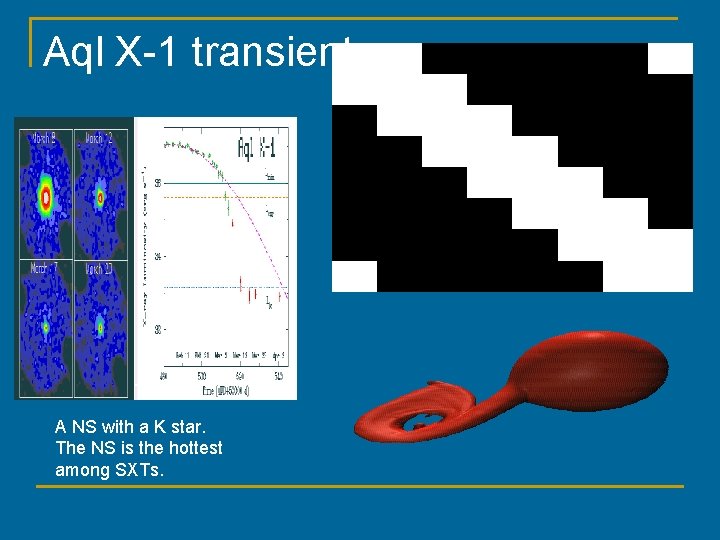 Aql X-1 transient A NS with a K star. The NS is the hottest