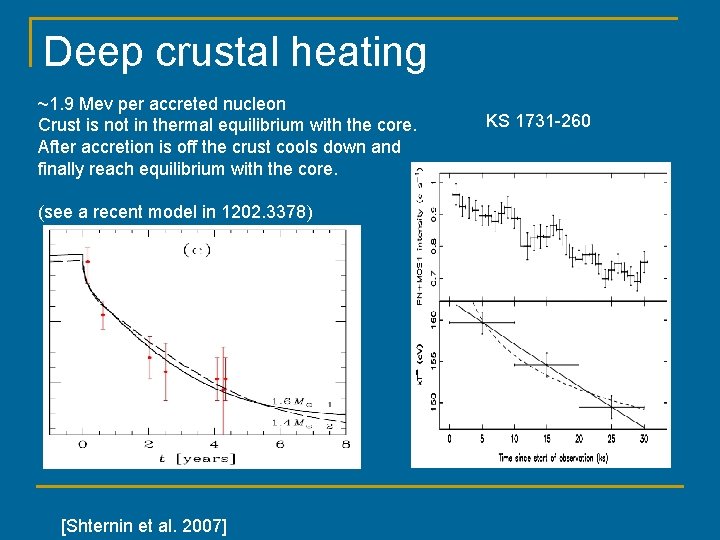 Deep crustal heating ~1. 9 Mev per accreted nucleon Crust is not in thermal