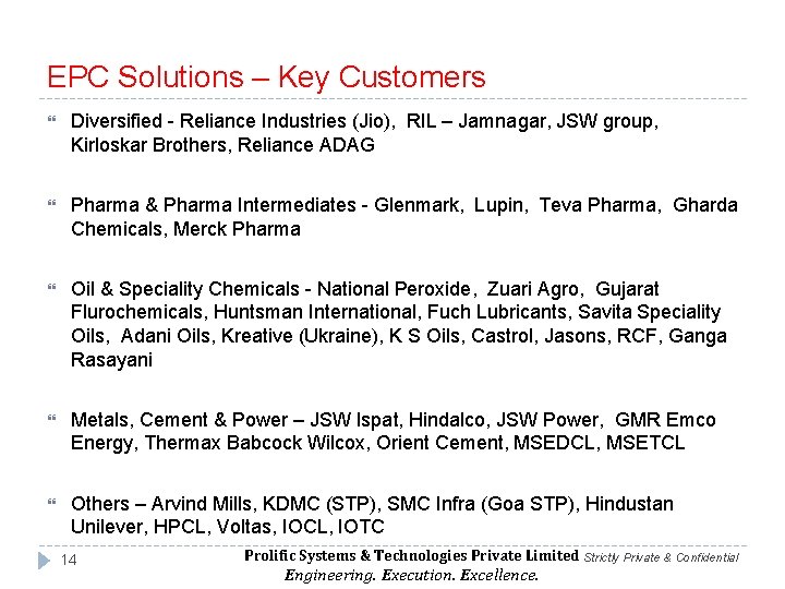 EPC Solutions – Key Customers Diversified - Reliance Industries (Jio), RIL – Jamnagar, JSW