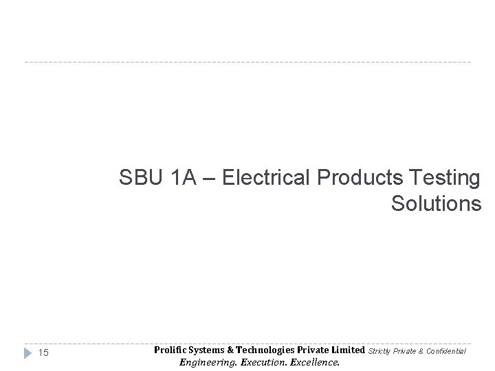 SBU 1 A – Electrical Products Testing Solutions 15 Prolific Systems & Technologies Private