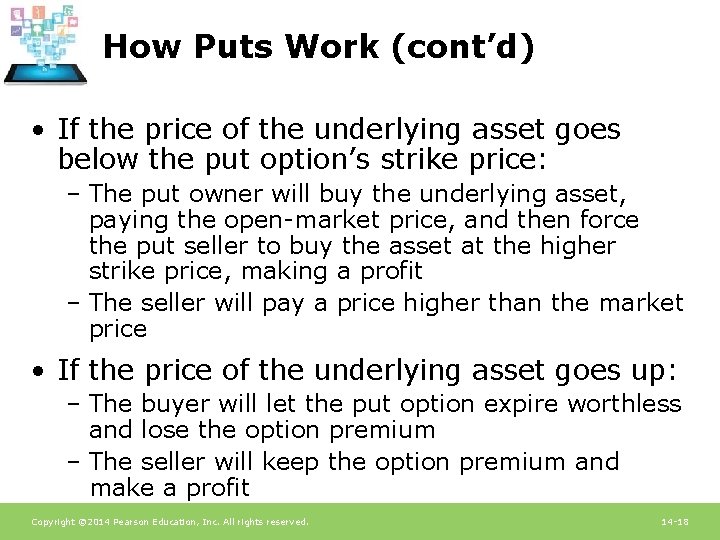 How Puts Work (cont’d) • If the price of the underlying asset goes below