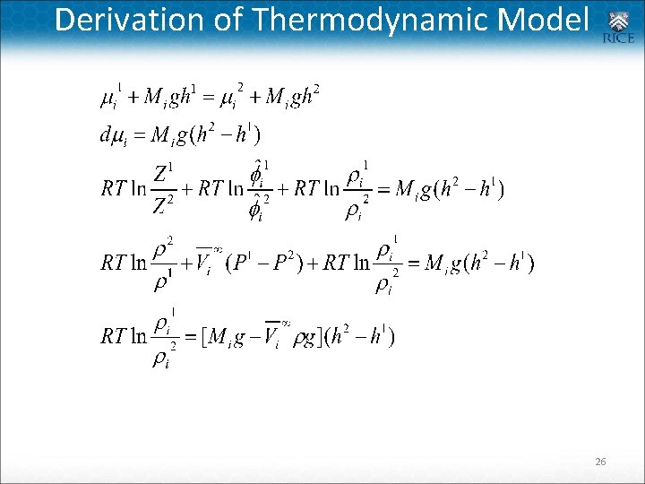 Derivation of Thermodynamic Model 26 