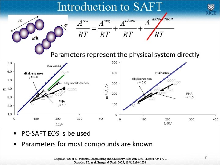 Introduction to SAFT Parameters represent the physical system directly • PC-SAFT EOS is be