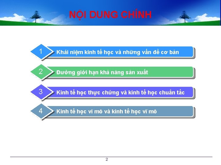 NỘI DUNG CHÍNH 1 Khái niệm kinh tế học và những vấn đề cơ