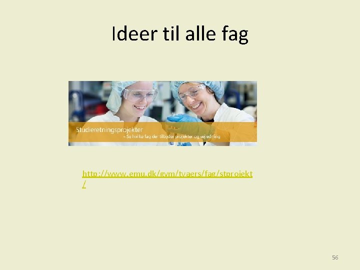 Ideer til alle fag http: //www. emu. dk/gym/tvaers/fag/stprojekt / 56 