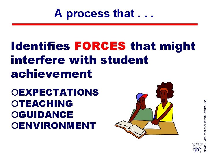 A process that. . . Identifies FORCES that might interfere with student achievement ©