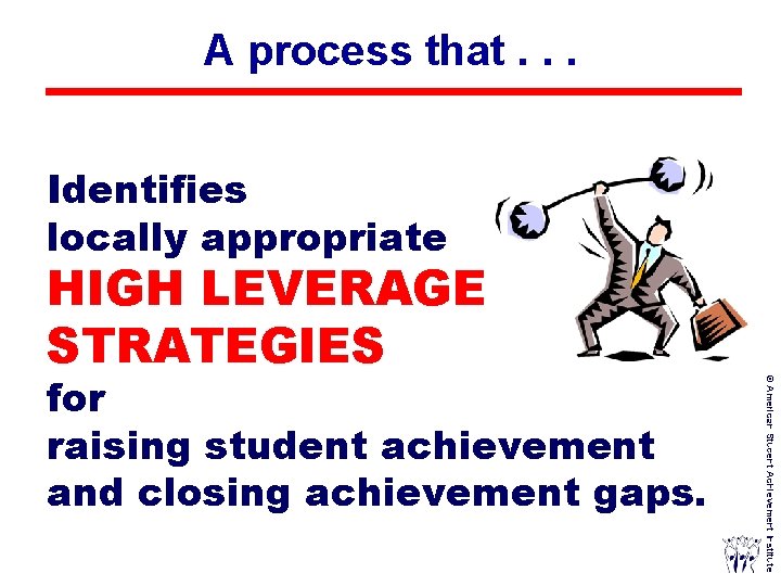 A process that. . . Identifies locally appropriate for raising student achievement and closing
