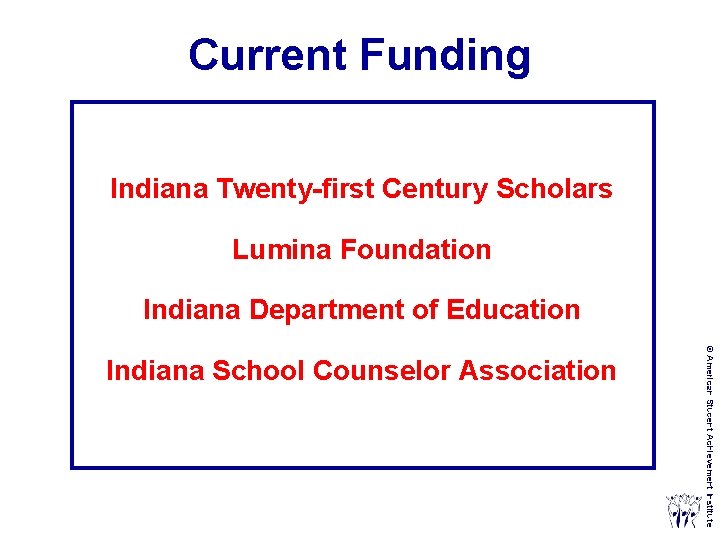 Current Funding Indiana Twenty first Century Scholars Lumina Foundation Indiana Department of Education ©