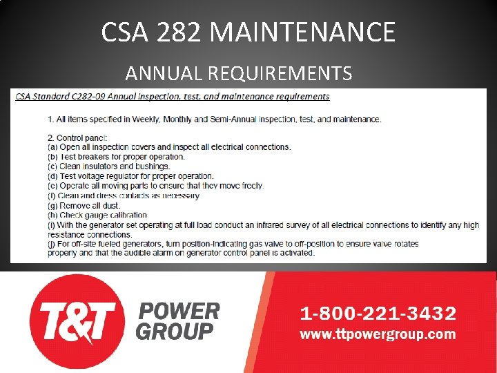 CSA 282 MAINTENANCE ANNUAL REQUIREMENTS 