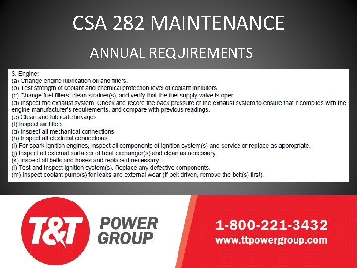 CSA 282 MAINTENANCE ANNUAL REQUIREMENTS 