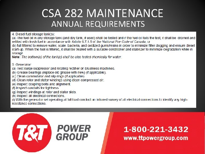 CSA 282 MAINTENANCE ANNUAL REQUIREMENTS 