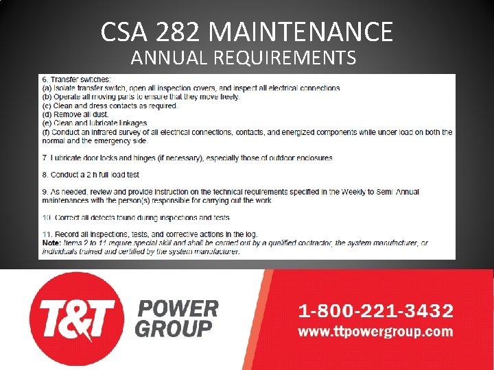 CSA 282 MAINTENANCE ANNUAL REQUIREMENTS 