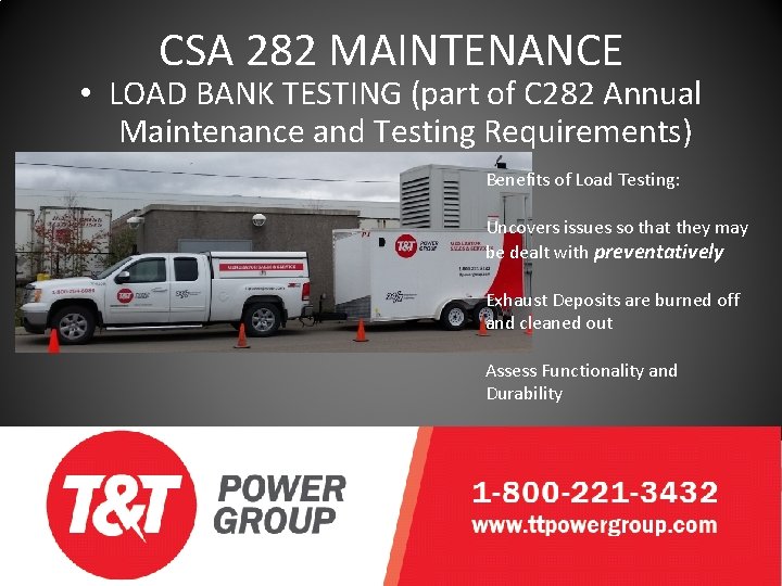 CSA 282 MAINTENANCE • LOAD BANK TESTING (part of C 282 Annual Maintenance and