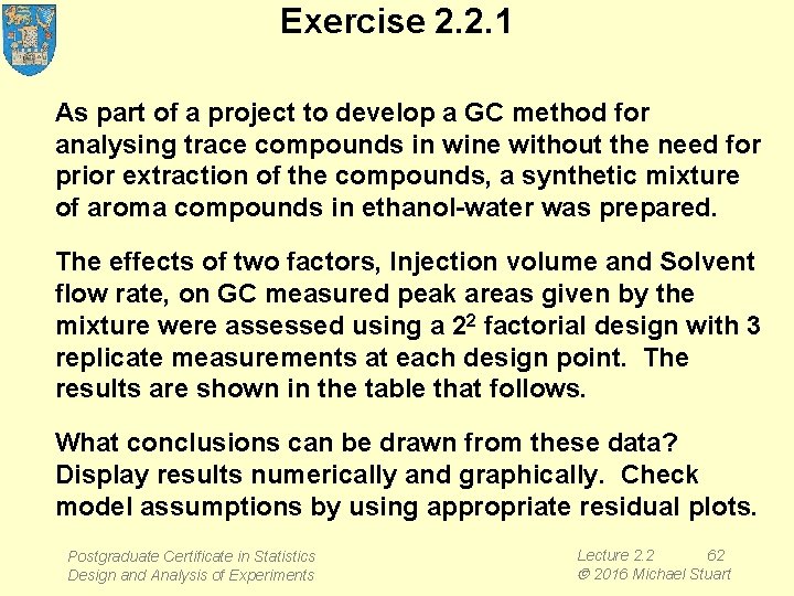 Exercise 2. 2. 1 As part of a project to develop a GC method