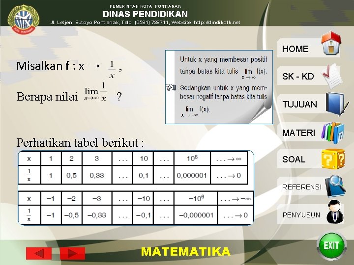 PEMERINTAH KOTA PONTIANAK DINAS PENDIDIKAN Jl. Letjen. Sutoyo Pontianak, Telp. (0561) 736711, Website: http:
