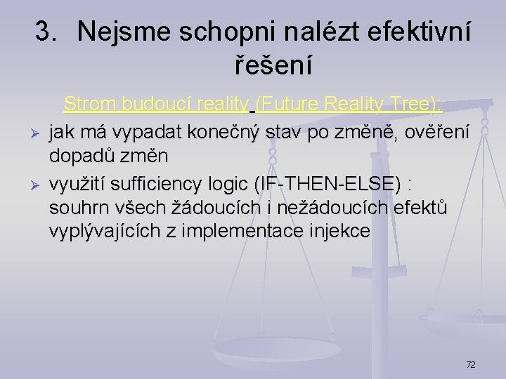 3. Nejsme schopni nalézt efektivní řešení Ø Ø Strom budoucí reality (Future Reality Tree):