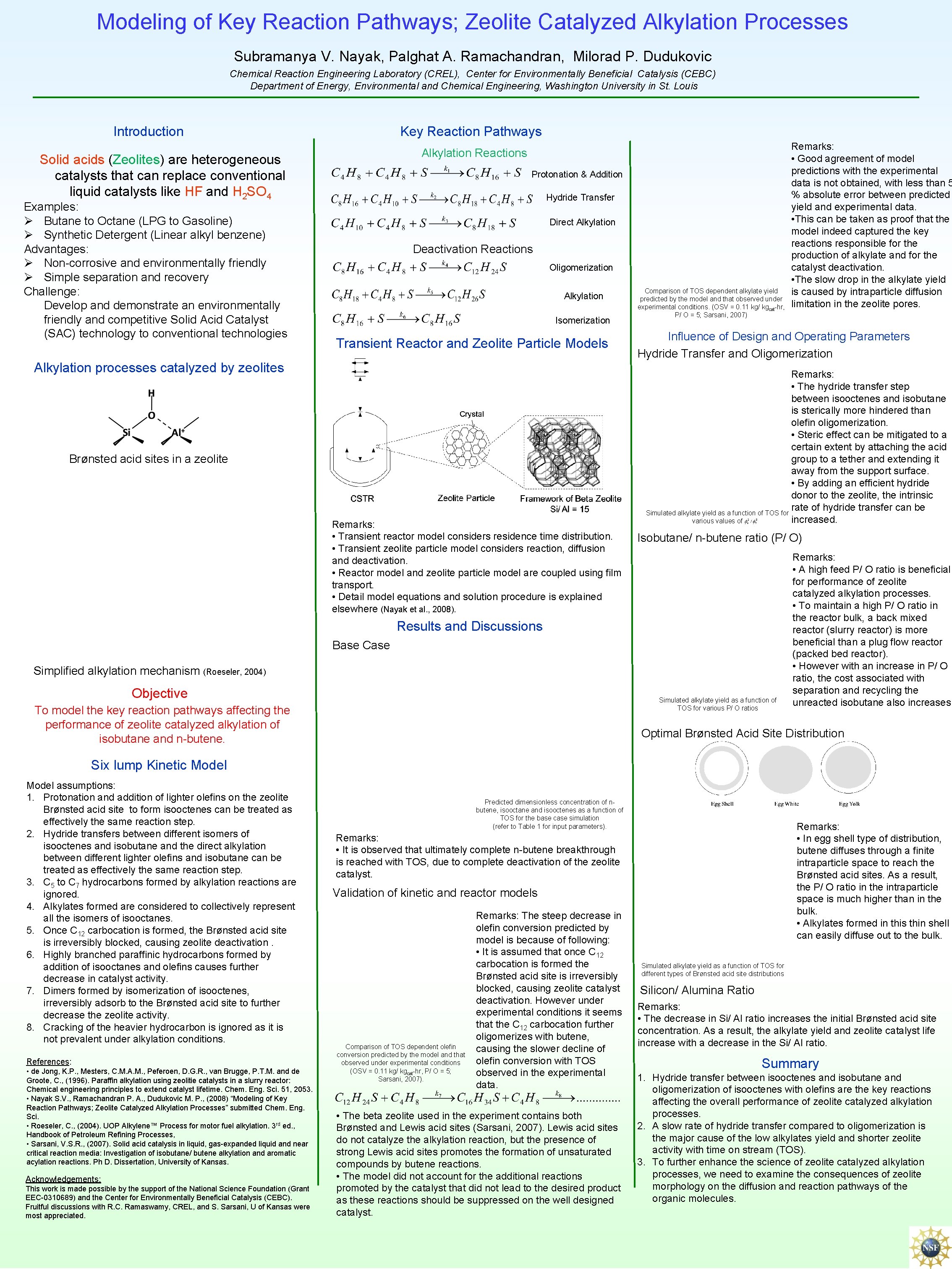 Modeling of Key Reaction Pathways; Zeolite Catalyzed Alkylation Processes Subramanya V. Nayak, Palghat A. Modeling of Key Reaction Pathways; Zeolite Catalyzed Alkylation Processes Subramanya V. Nayak, Palghat A.
