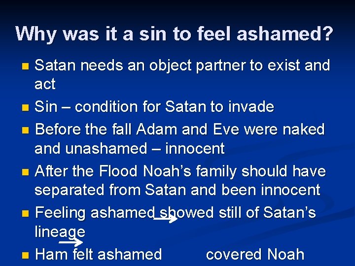 Why was it a sin to feel ashamed? Satan needs an object partner to